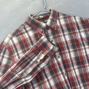 J Crew Shirt Mens Medium Red Gray Plaid Button Down Casual Preppy